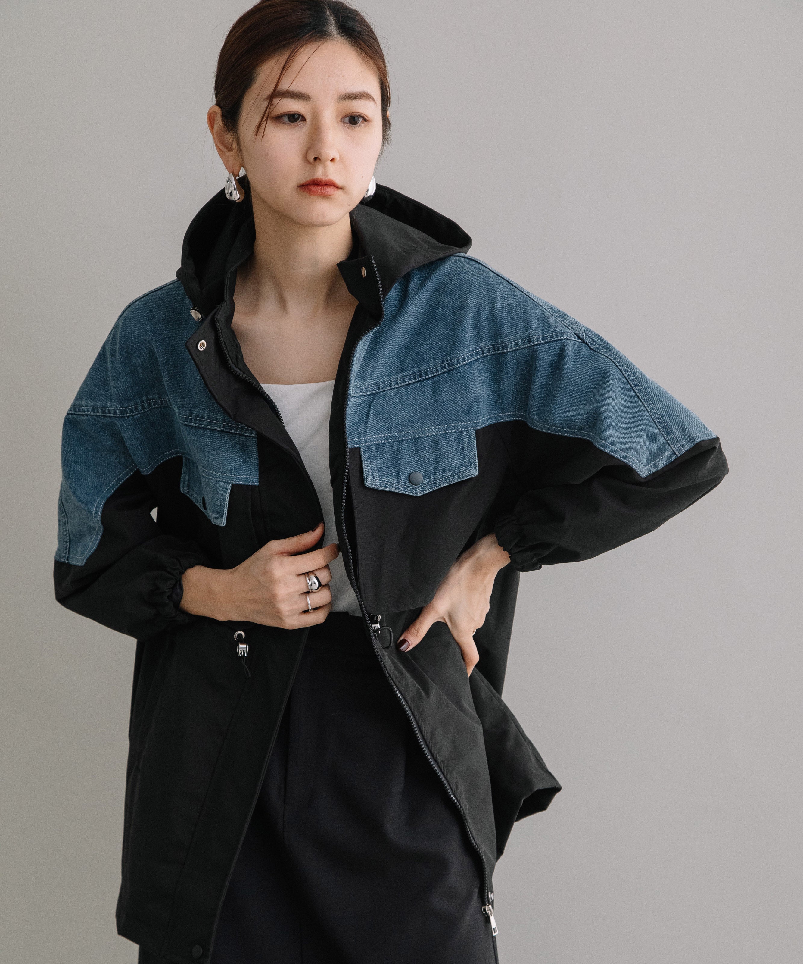 DENIM CONBI HOODIE