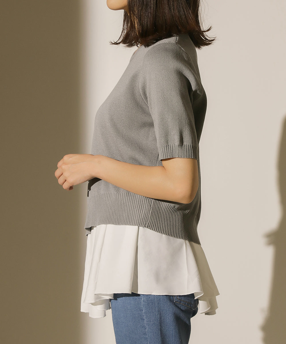 BouJeloud レイヤードシャツセットアシメヘムニット