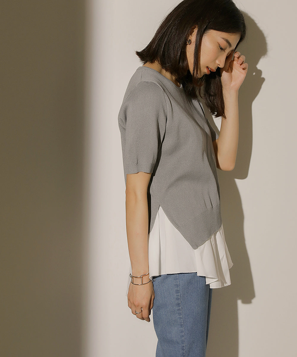 BouJeloud レイヤードシャツセットアシメヘムニット