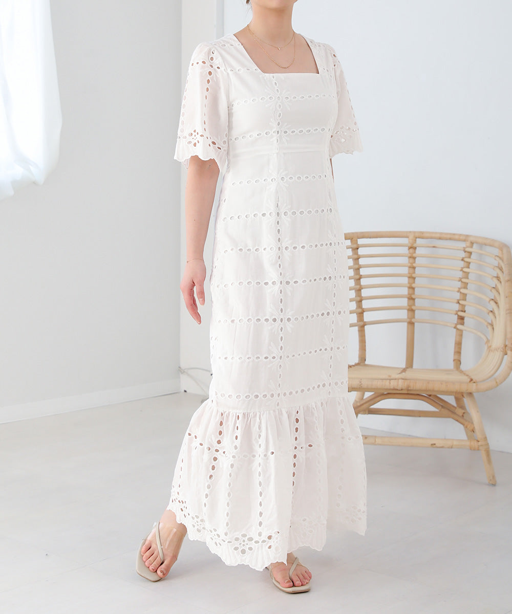 【低身長向けサイズあり】コットンレースマーメイドワンピース