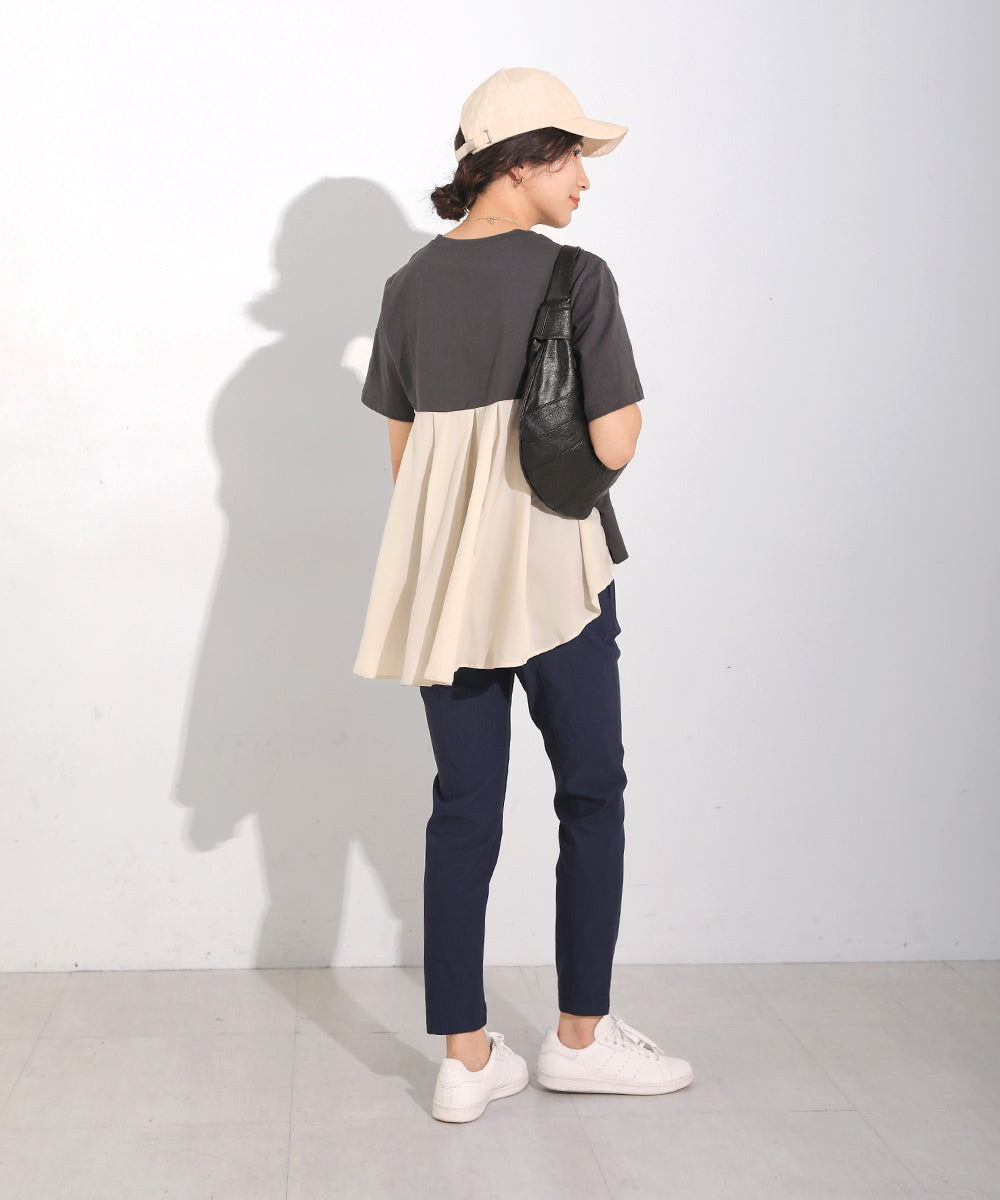 BouJeloud バックシャン異素材切り替えトップス