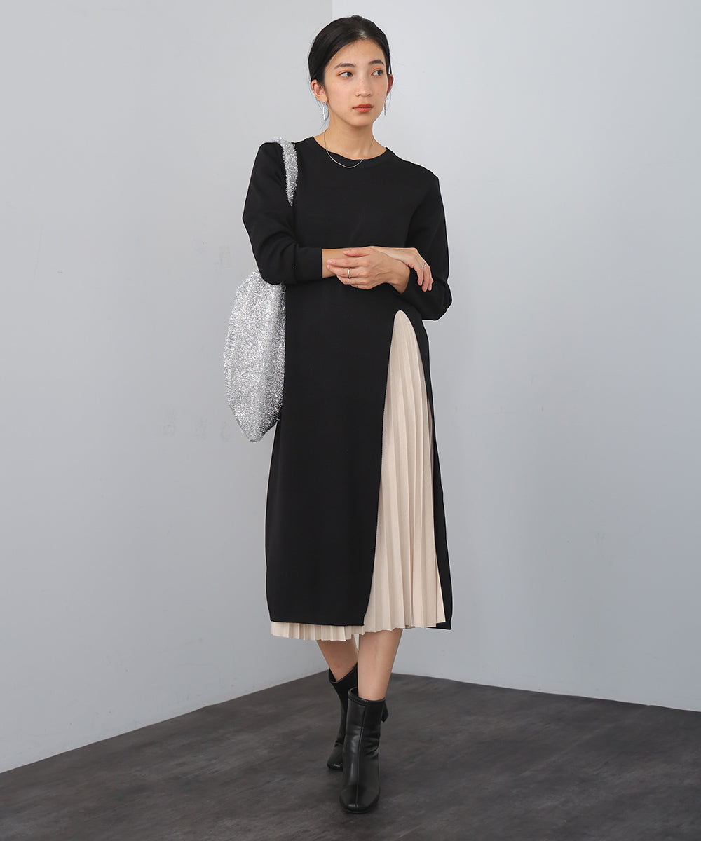 ベルト付きニットワンピース