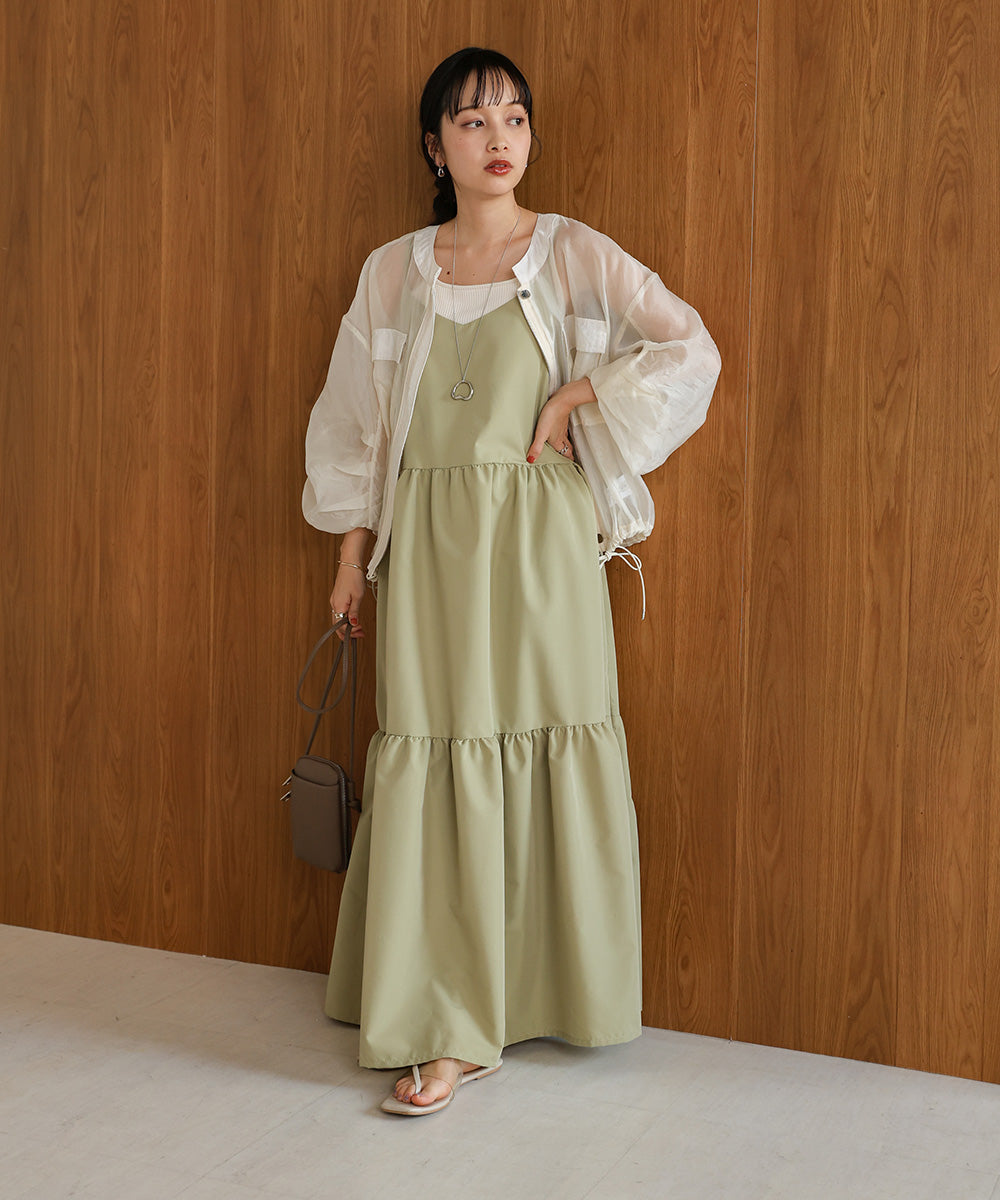 【低身長向けサイズあり】リボンストラップティアードワンピース