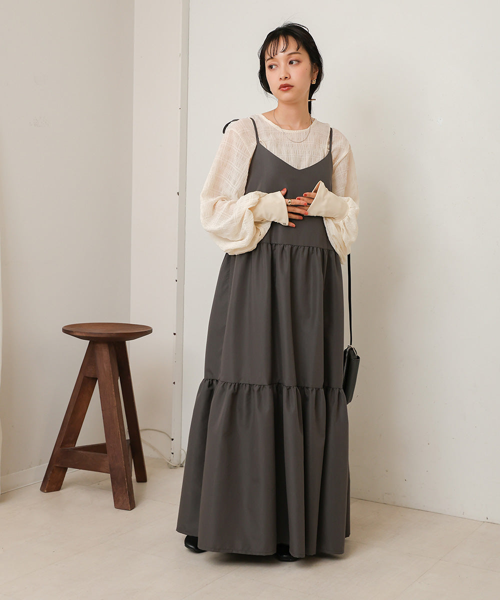 【低身長向けサイズあり】リボンストラップティアードワンピース