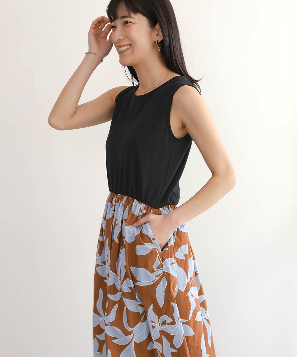 大花柄ドッキングワンピース