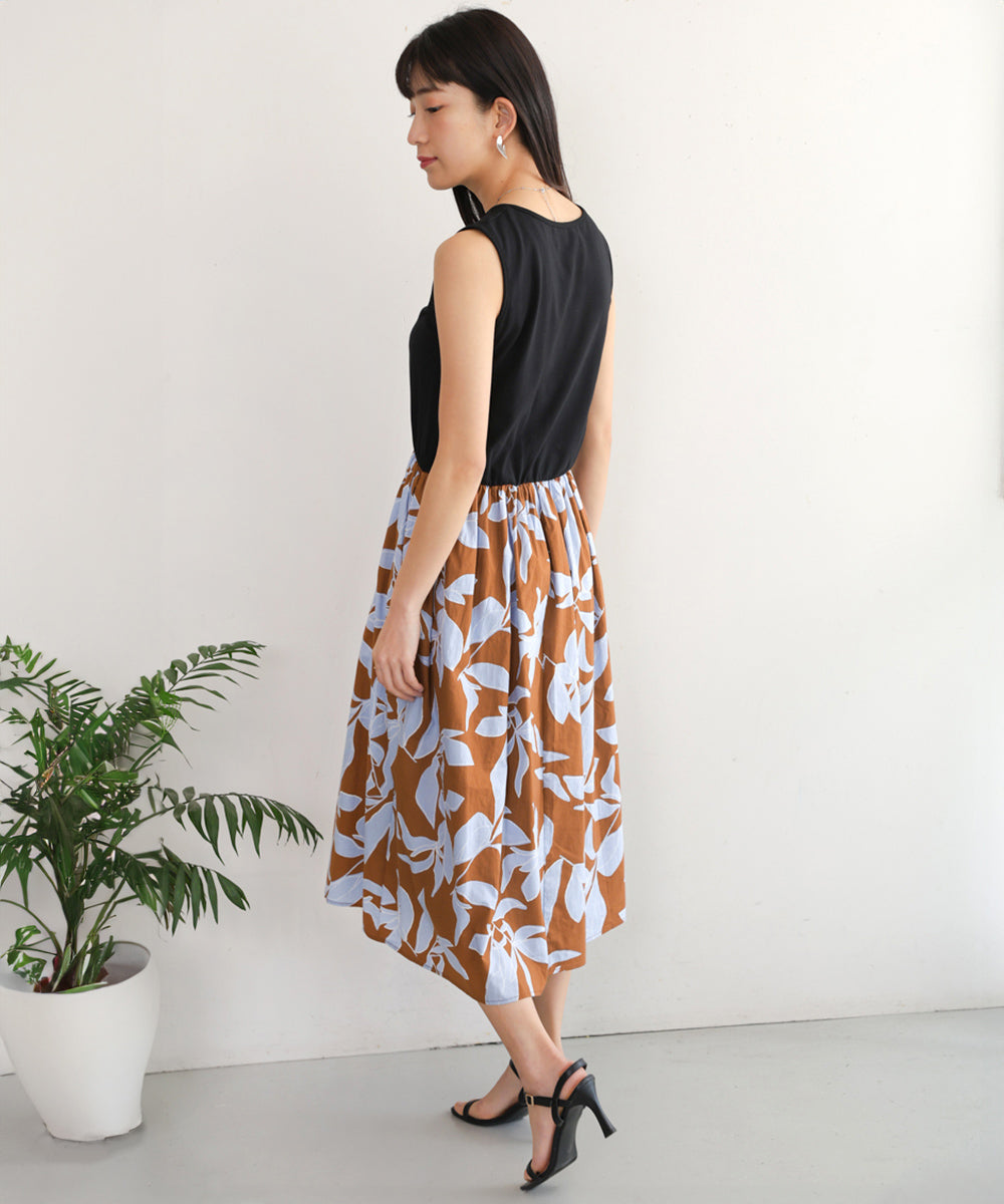 大花柄ドッキングワンピース