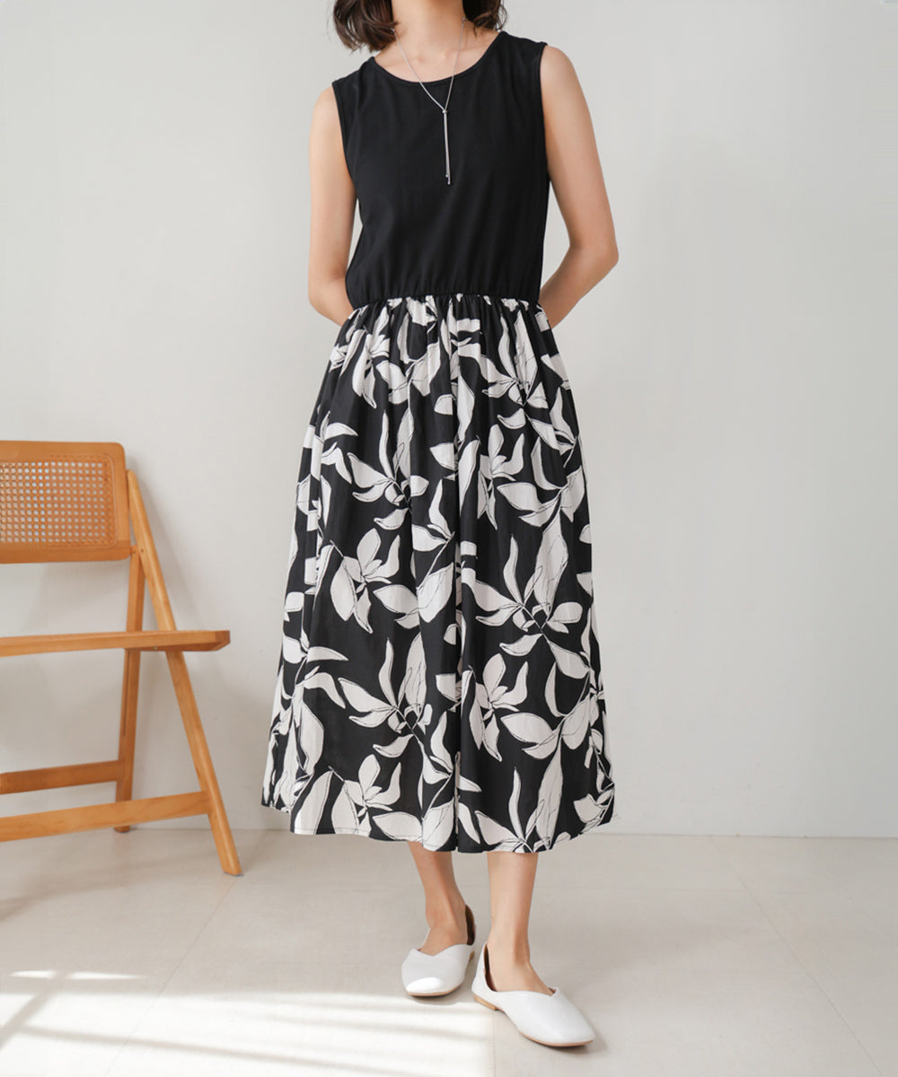 大花柄ドッキングワンピース