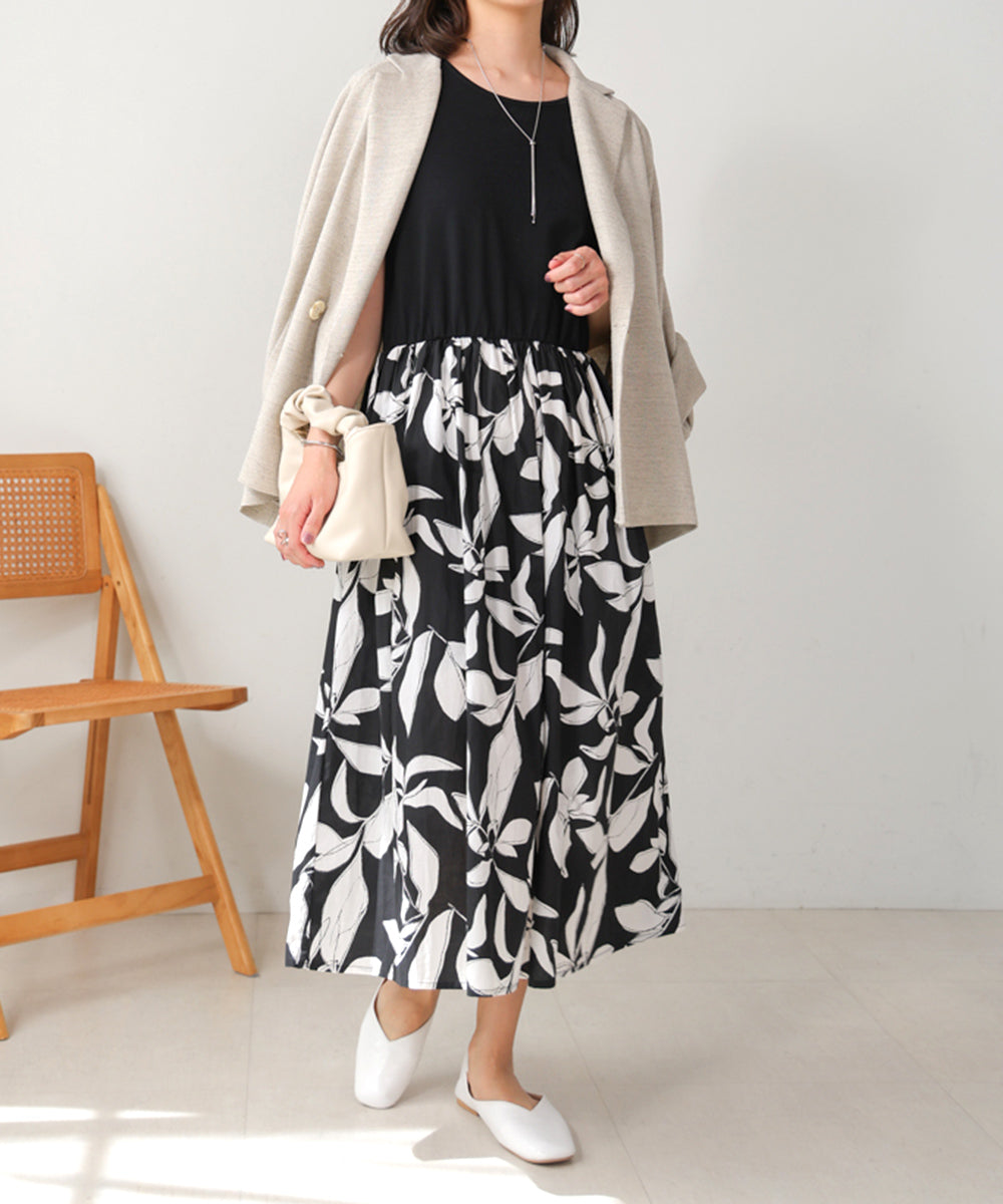 大花柄ドッキングワンピース
