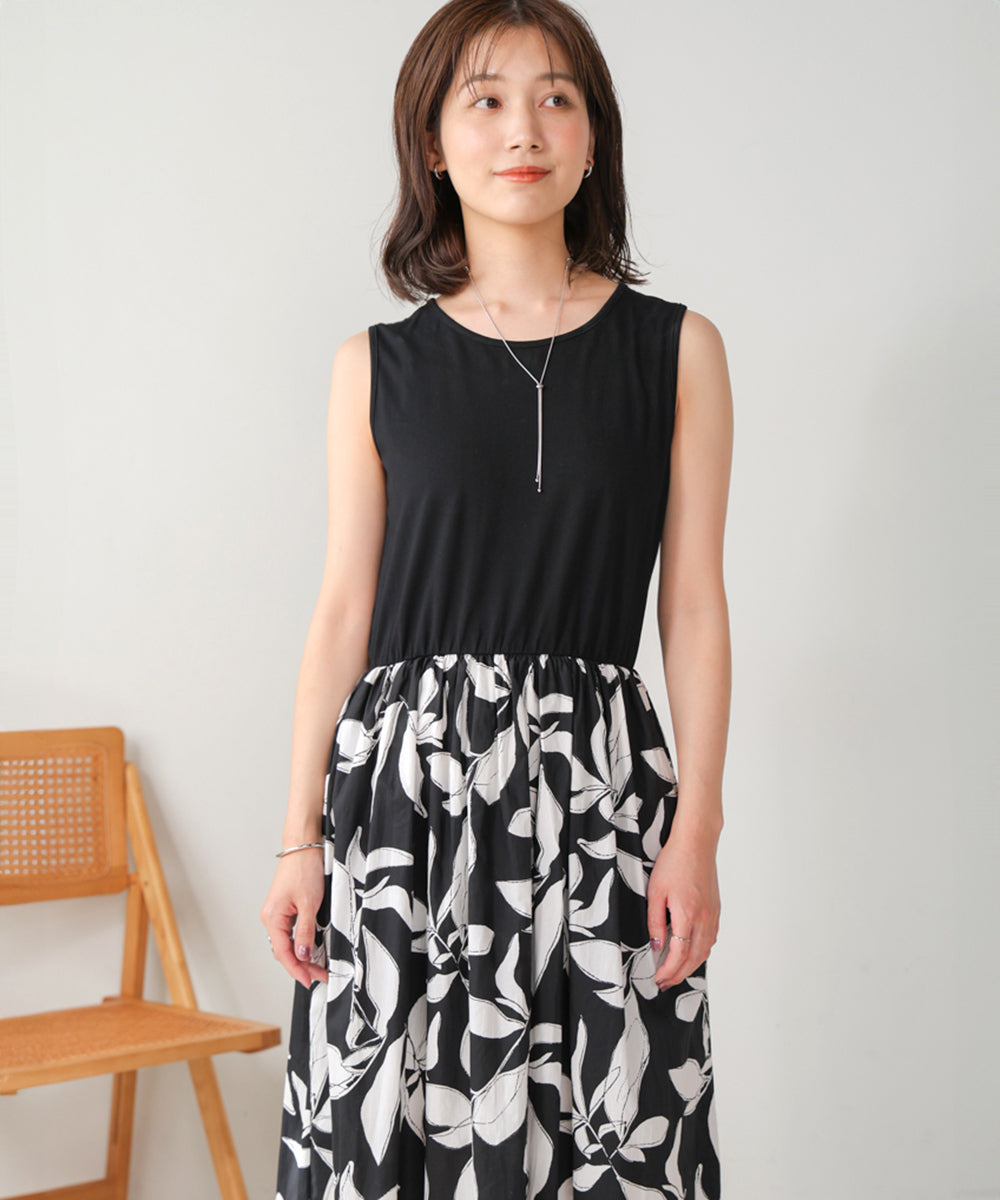 大花柄ドッキングワンピース