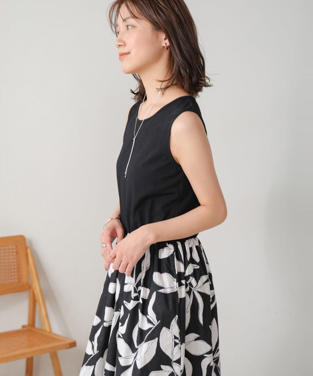 大花柄ドッキングワンピース