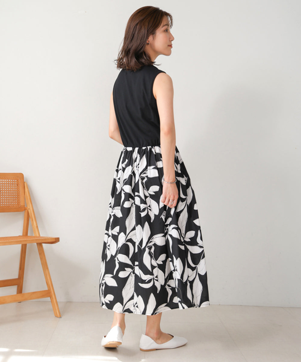 大花柄ドッキングワンピース