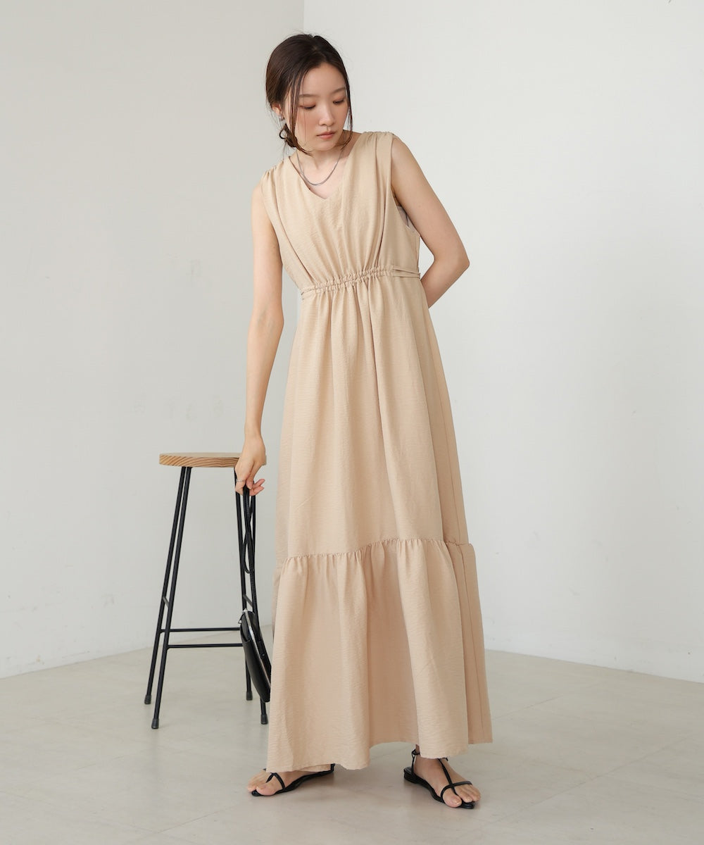 【S・Mサイズ展開あり】ノースリーブティアードギャザーワンピース
