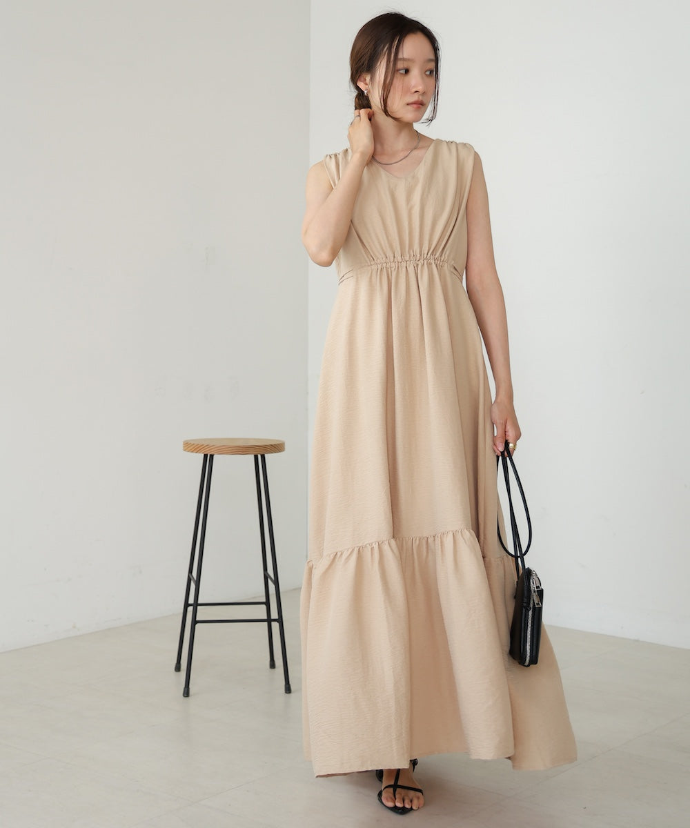 【S・Mサイズ展開あり】ノースリーブティアードギャザーワンピース