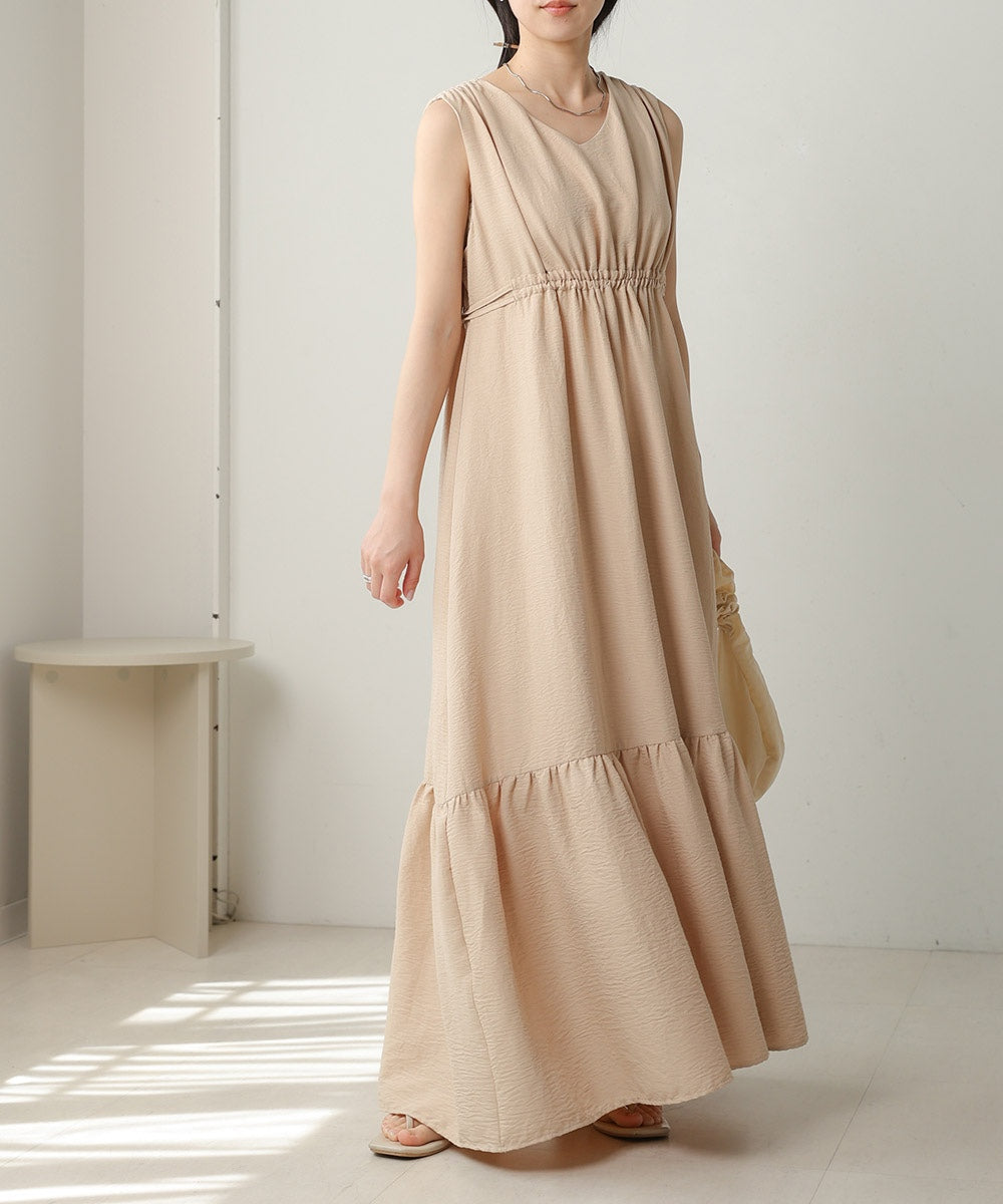 【S・Mサイズ展開あり】ノースリーブティアードギャザーワンピース
