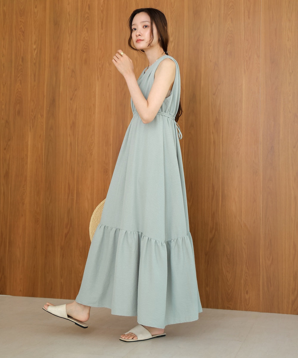 【S・Mサイズ展開あり】ノースリーブティアードギャザーワンピース