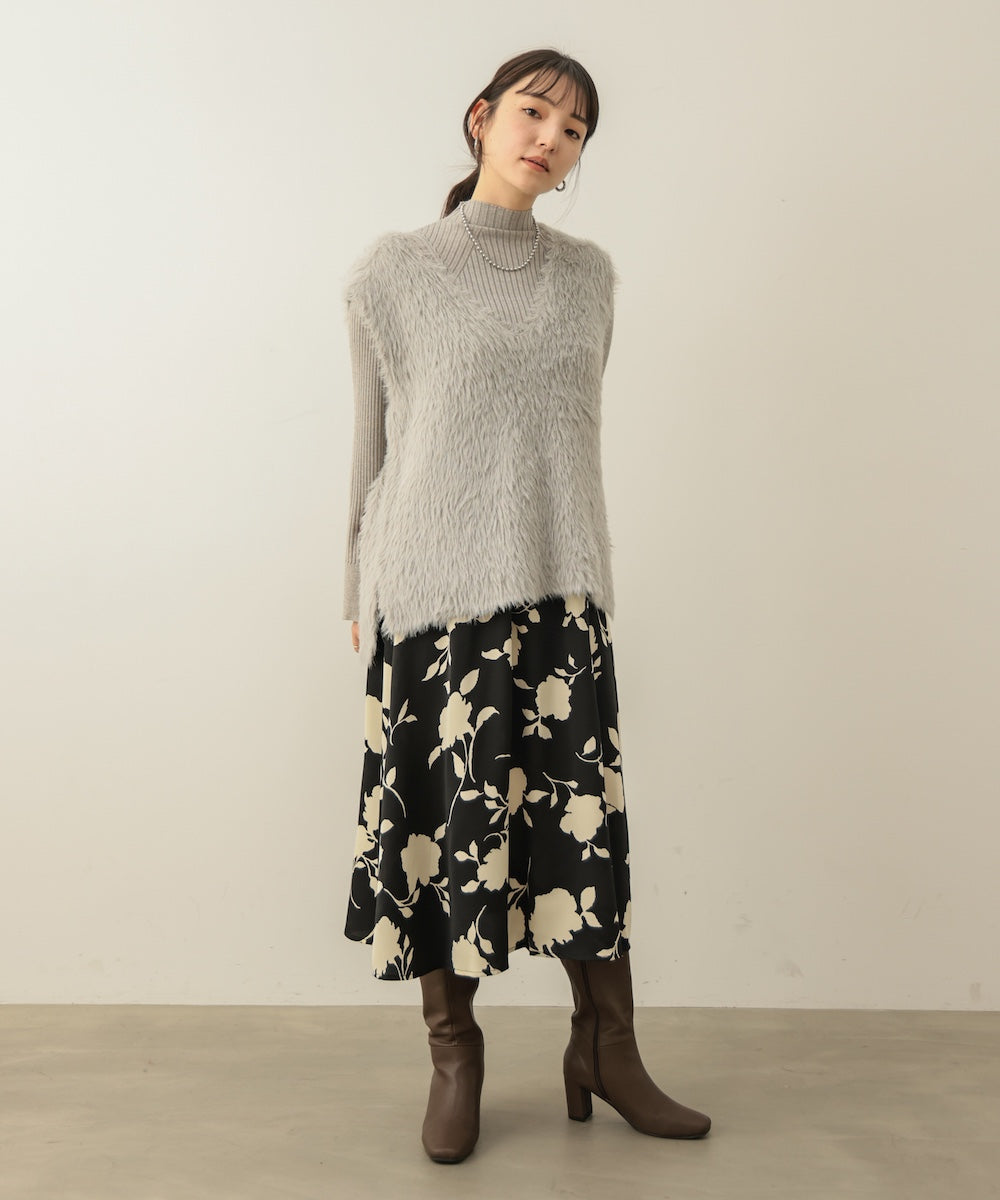 【訳あり商品】モノトーン花柄プリントスカート