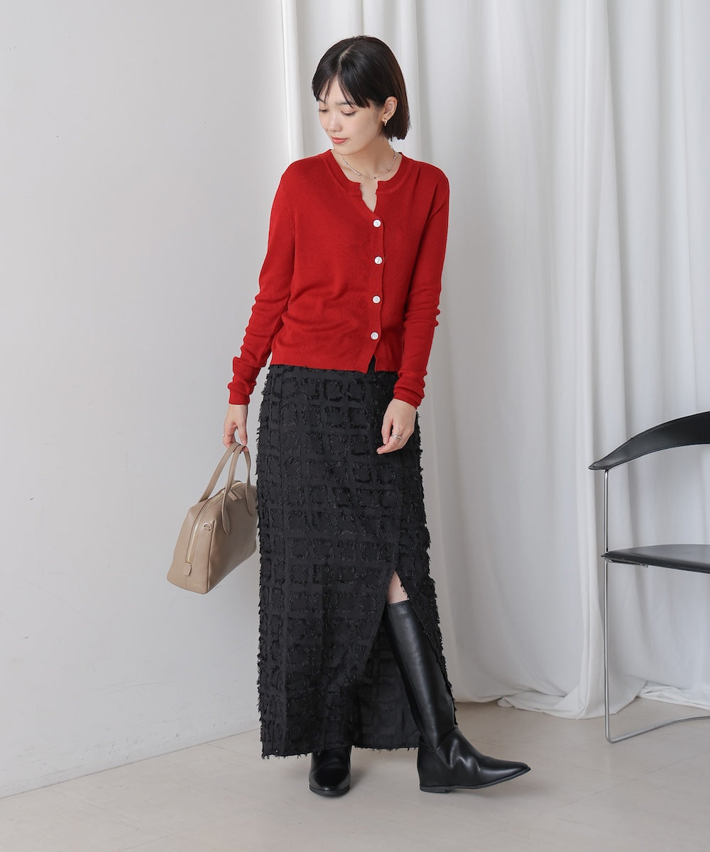 ソフトタッチキーネックカーデ