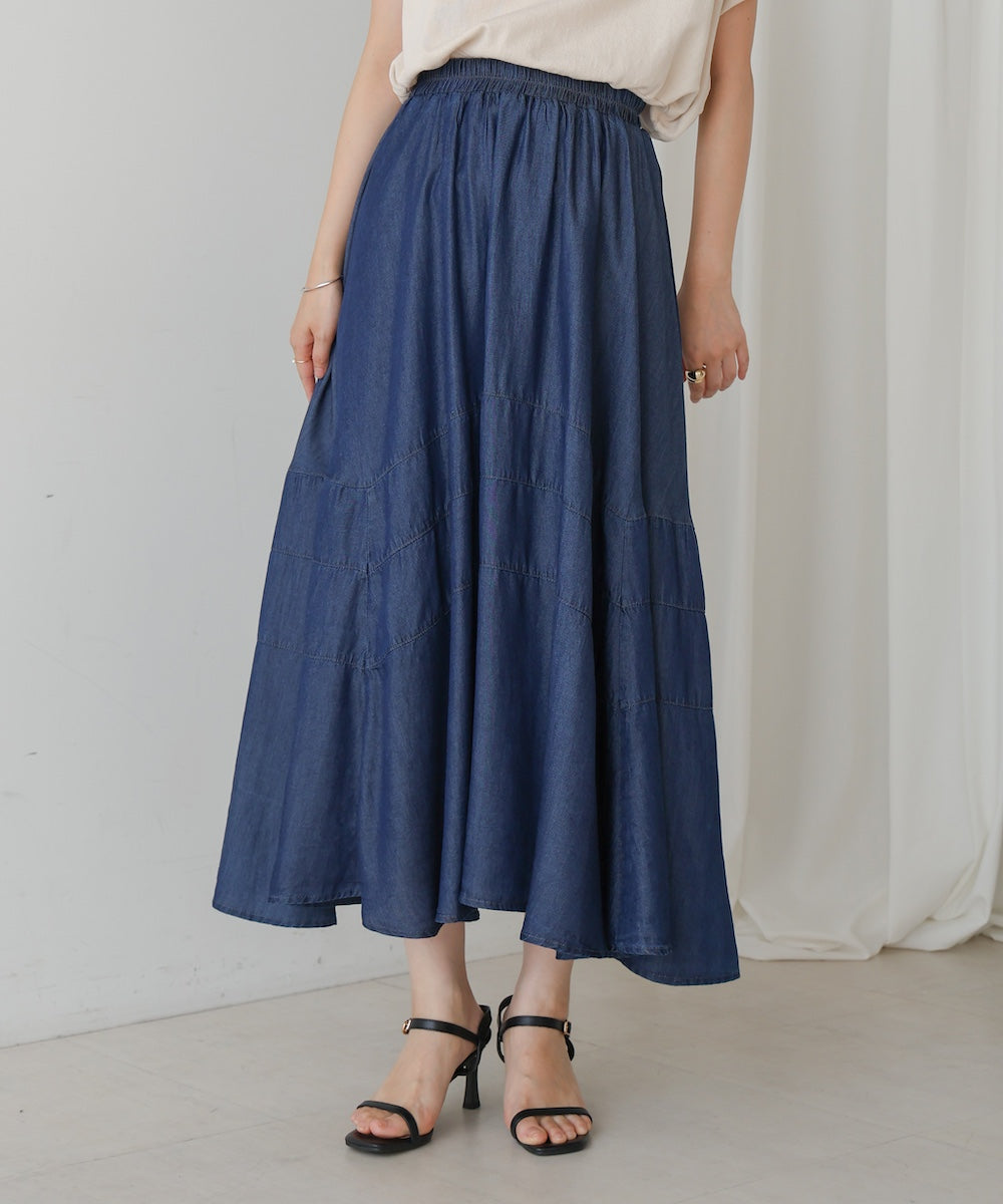 切替デニムフレアスカート