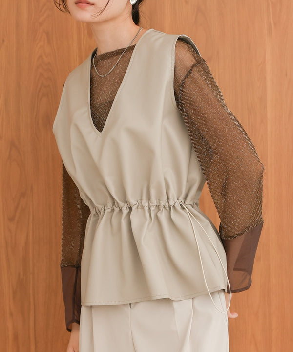 ペプラムドロスト合皮ギャザーベスト