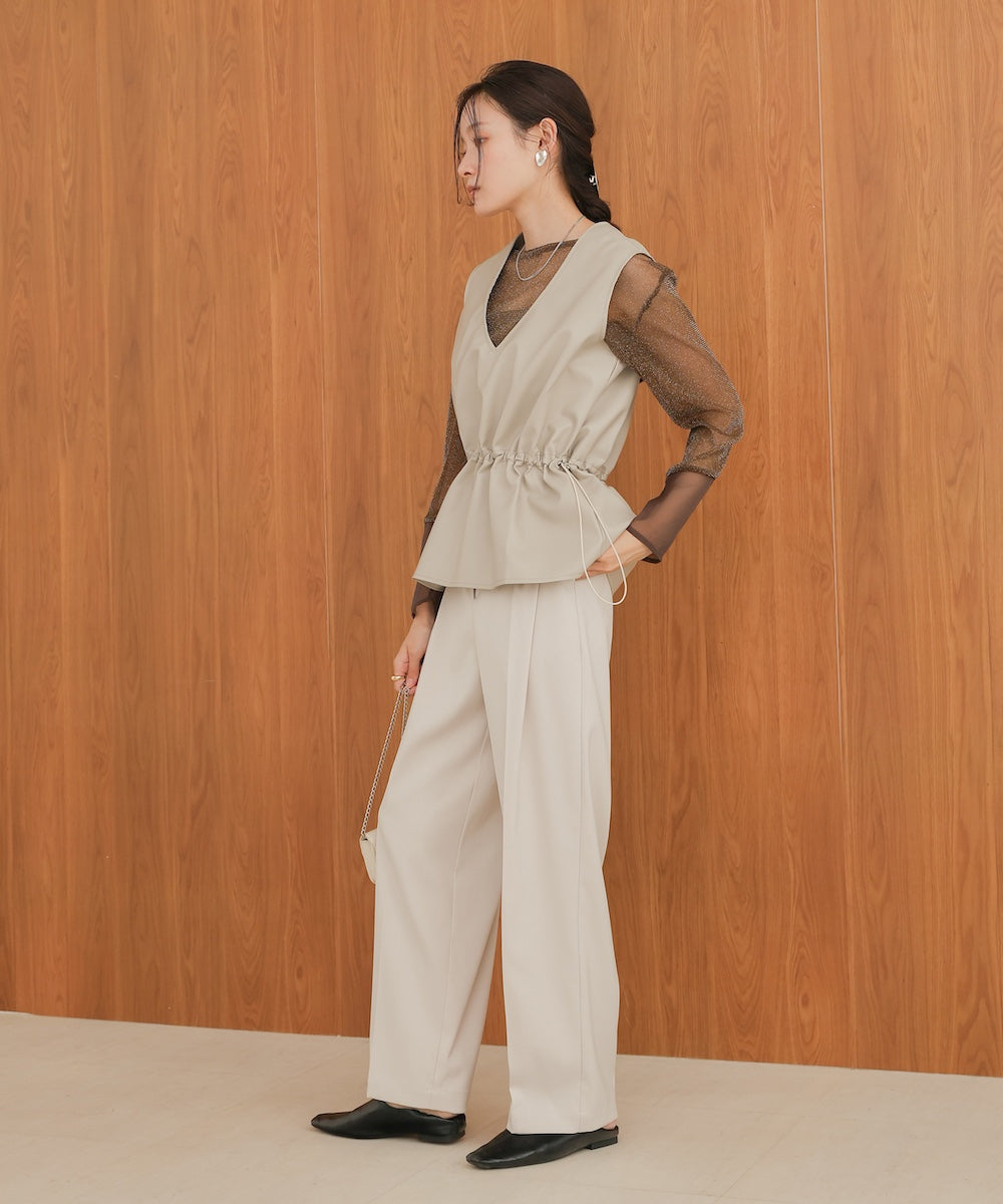 ペプラムドロスト合皮ギャザーベスト