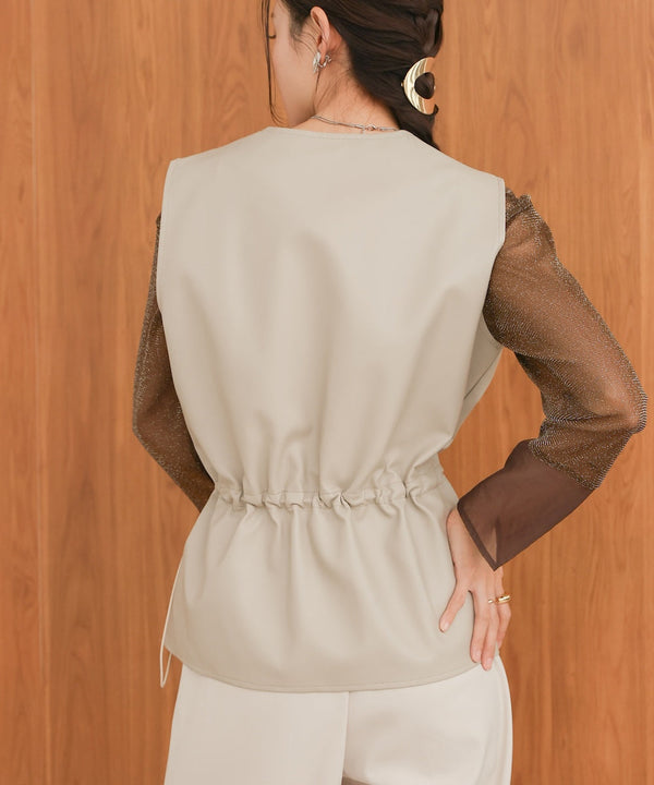 ペプラムドロスト合皮ギャザーベスト