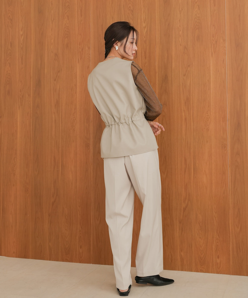 ペプラムドロスト合皮ギャザーベスト