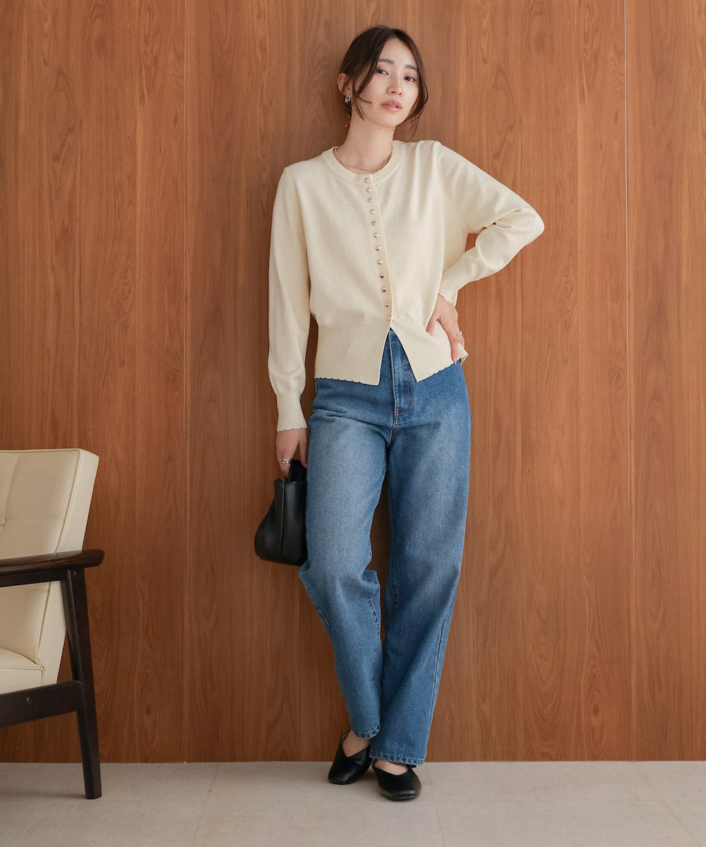 スカラップデザインニットカーデ