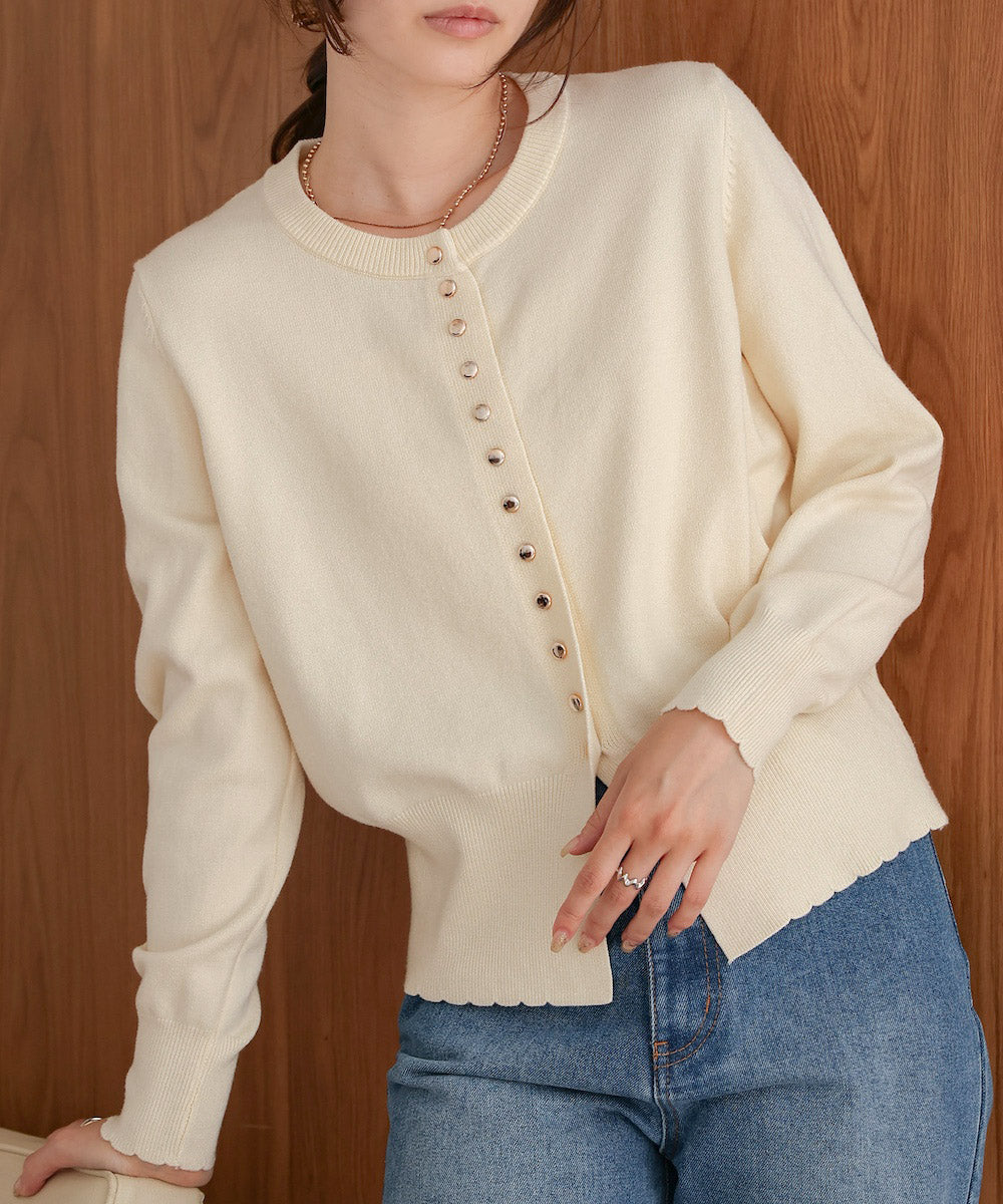 スカラップデザインニットカーデ