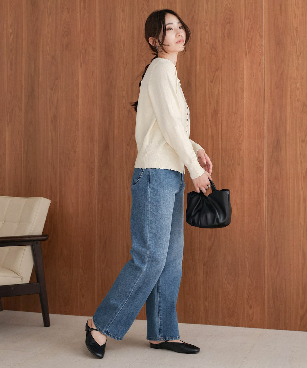 スカラップデザインニットカーデ