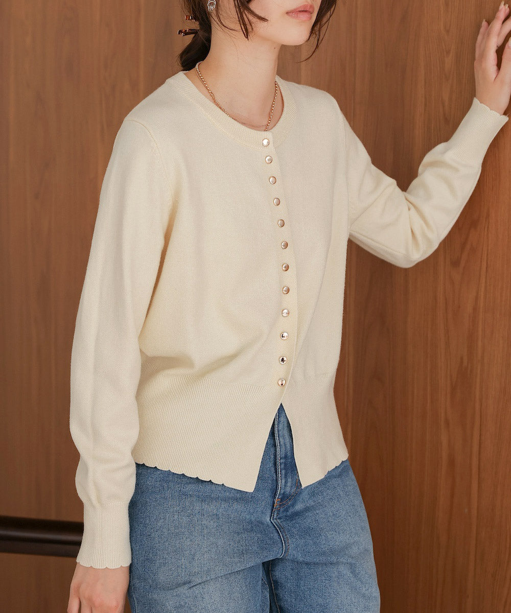 スカラップデザインニットカーデ