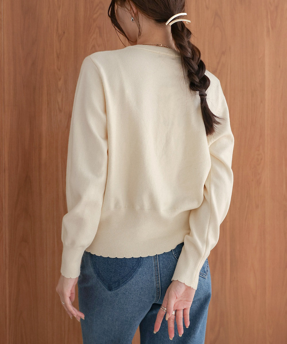 スカラップデザインニットカーデ