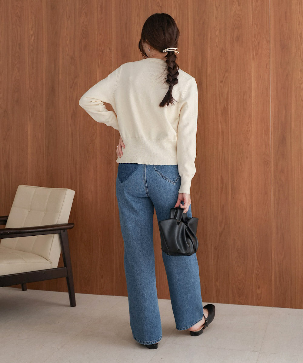 スカラップデザインニットカーデ