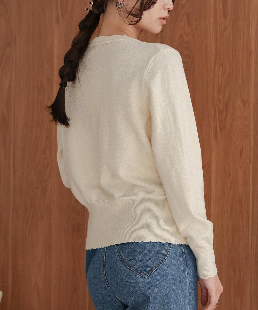 スカラップデザインニットカーデ