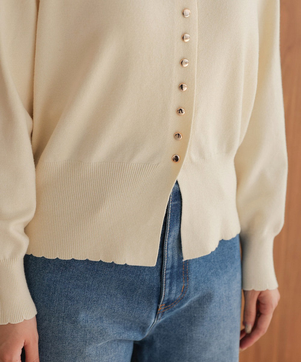 スカラップデザインニットカーデ