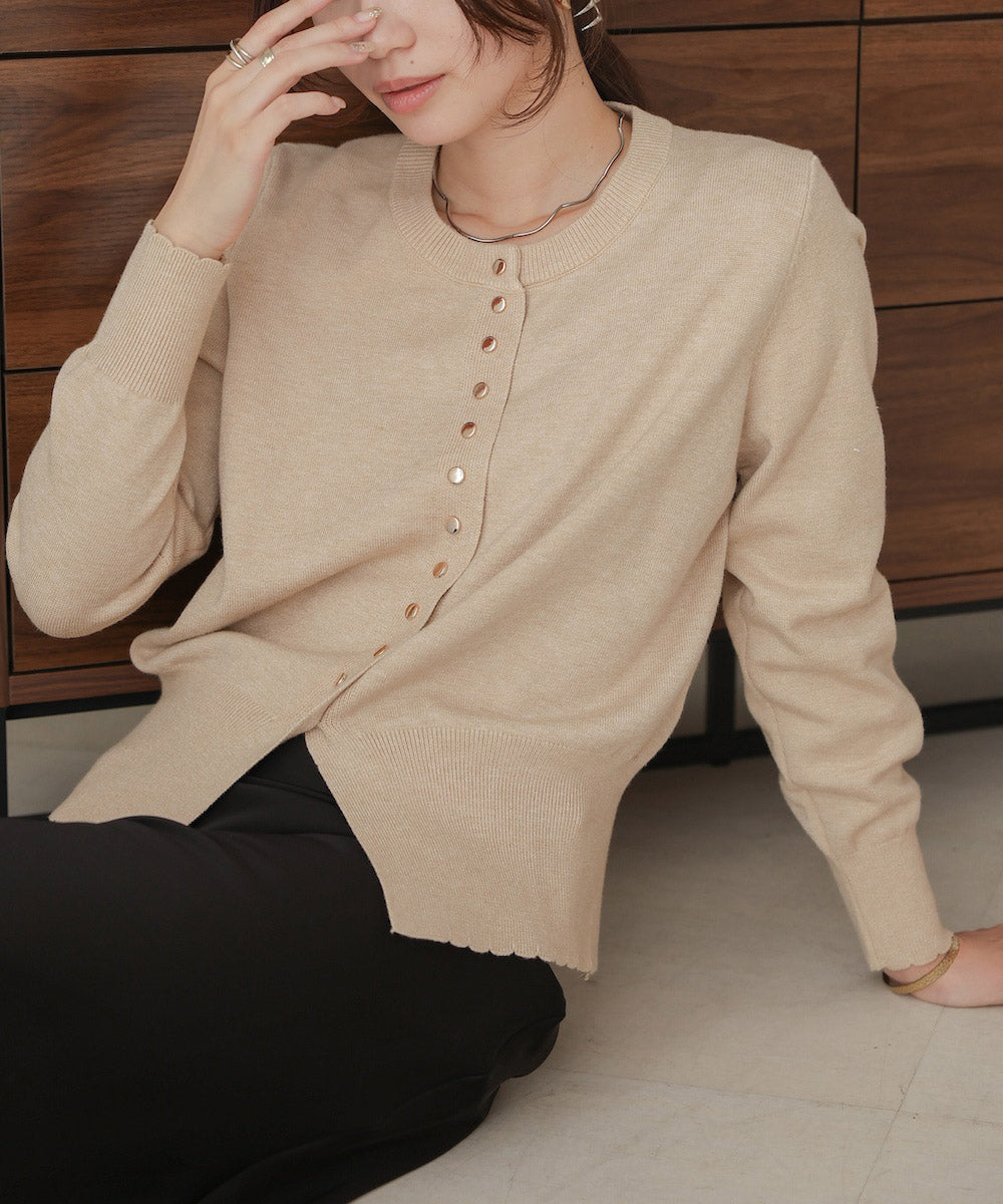 スカラップデザインニットカーデ