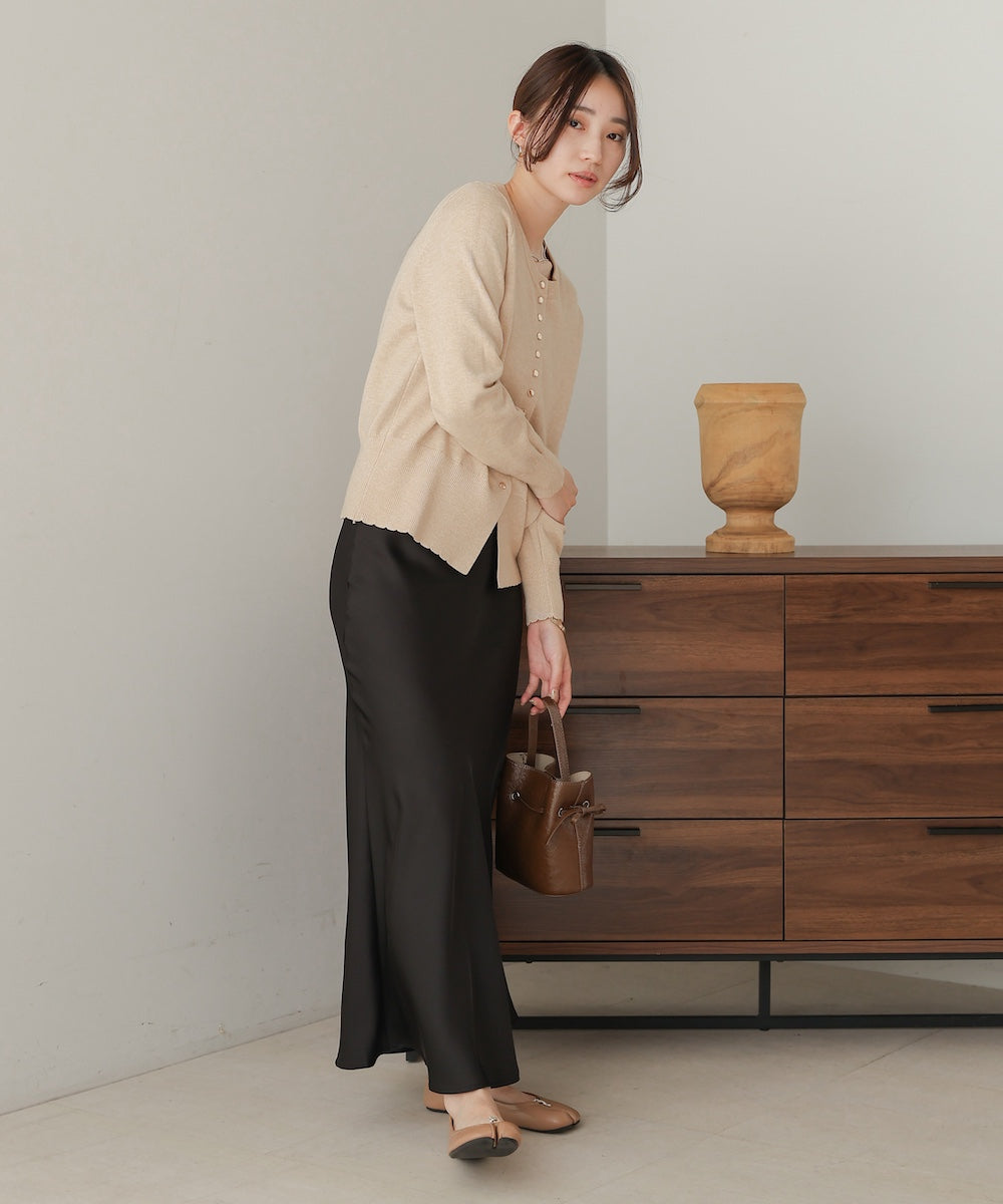 スカラップデザインニットカーデ