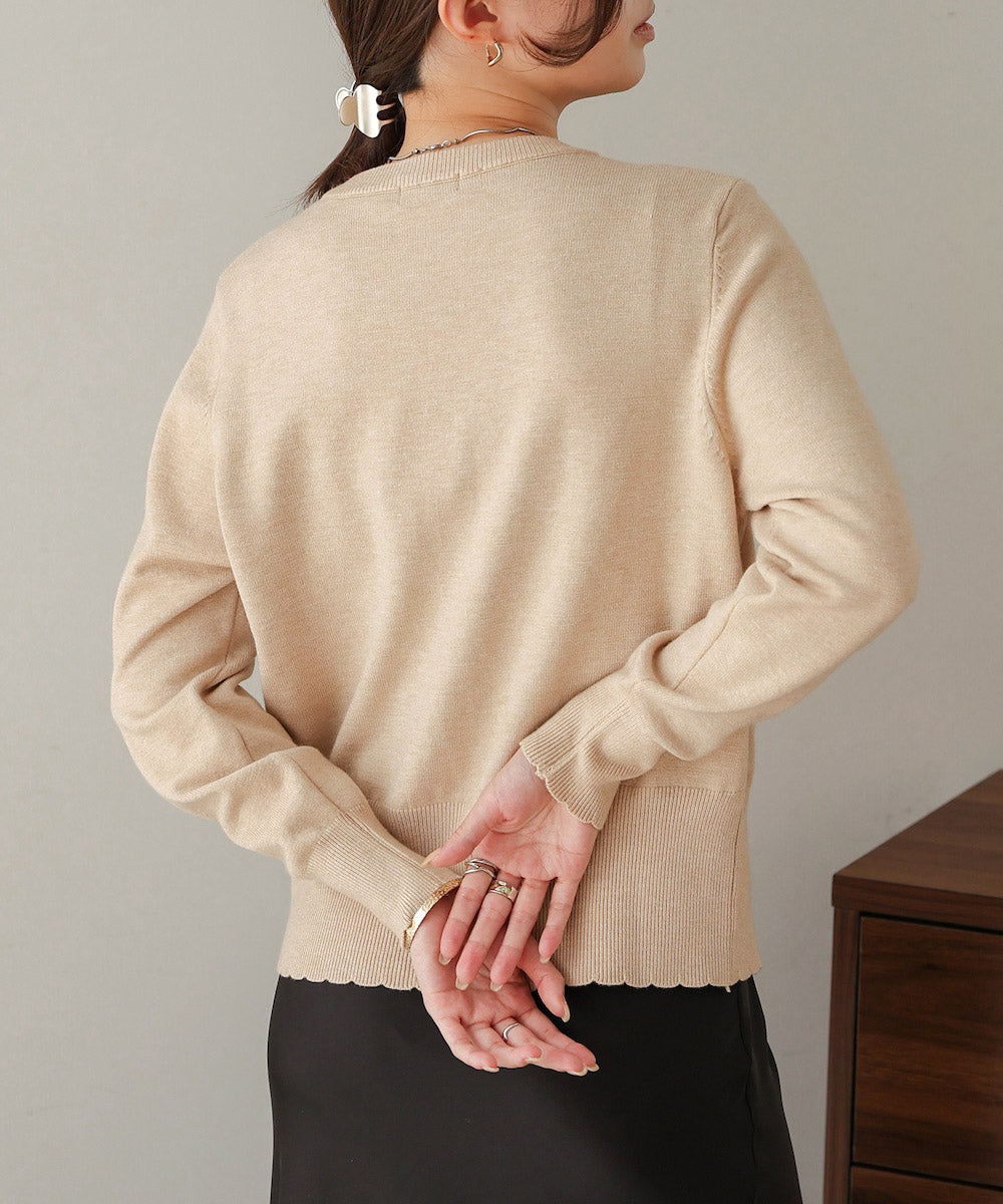 スカラップデザインニットカーデ