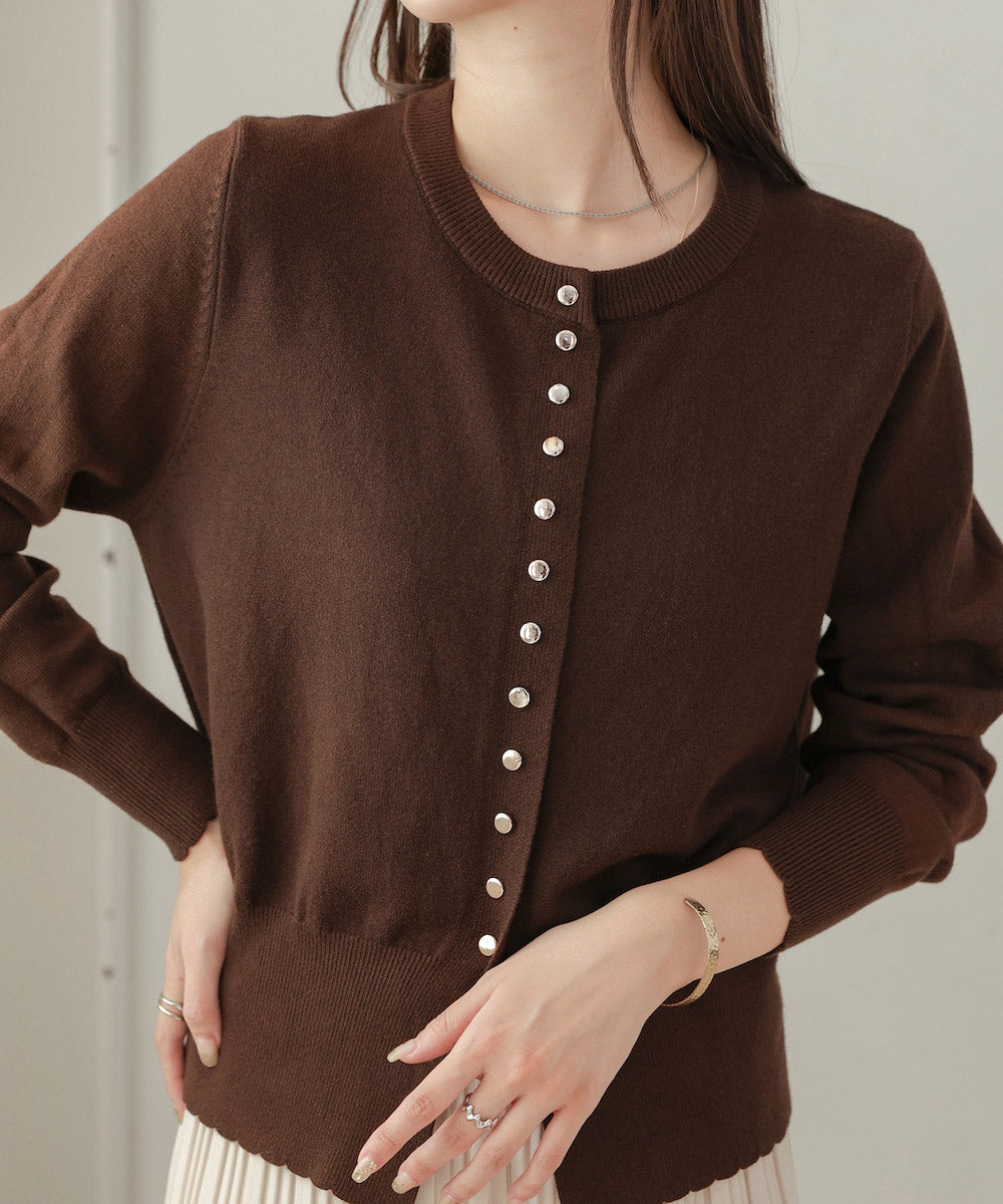 スカラップデザインニットカーデ