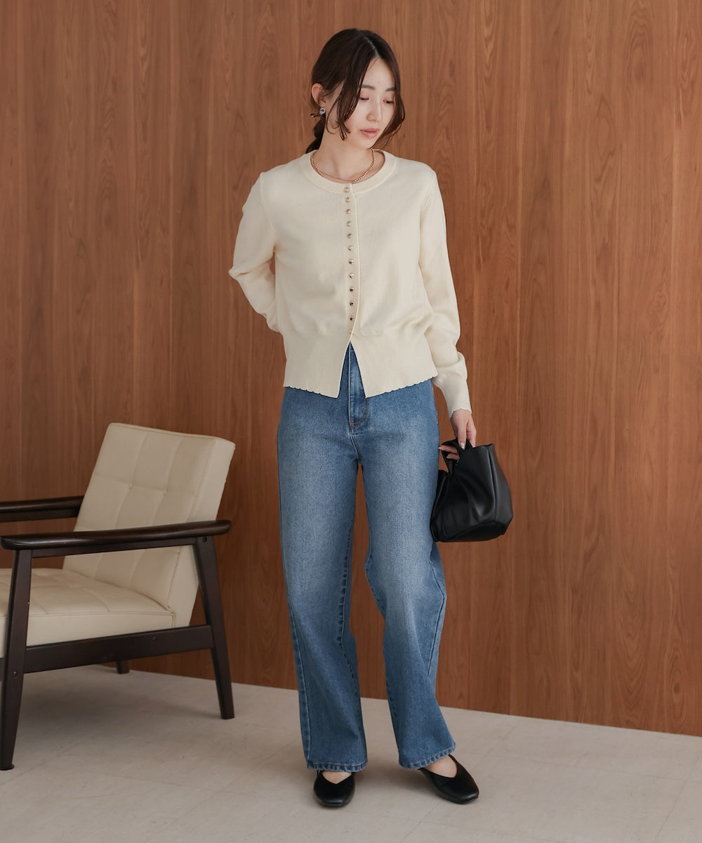 スカラップデザインニットカーデ