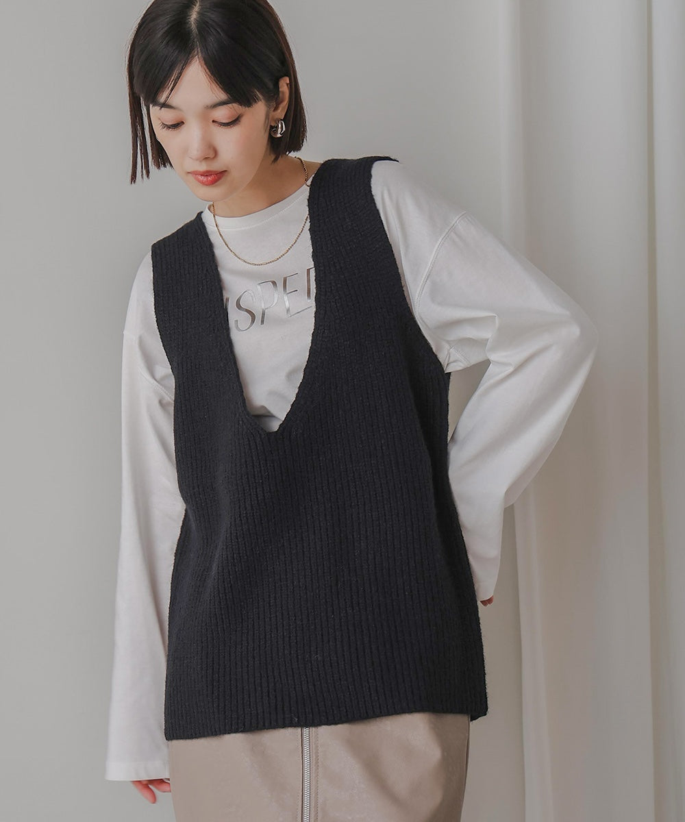 Vネックリブベスト