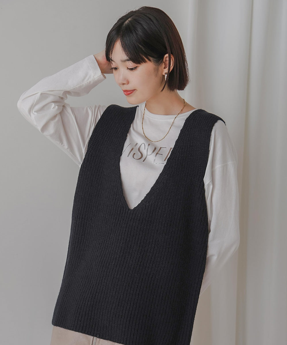 Vネックリブベスト