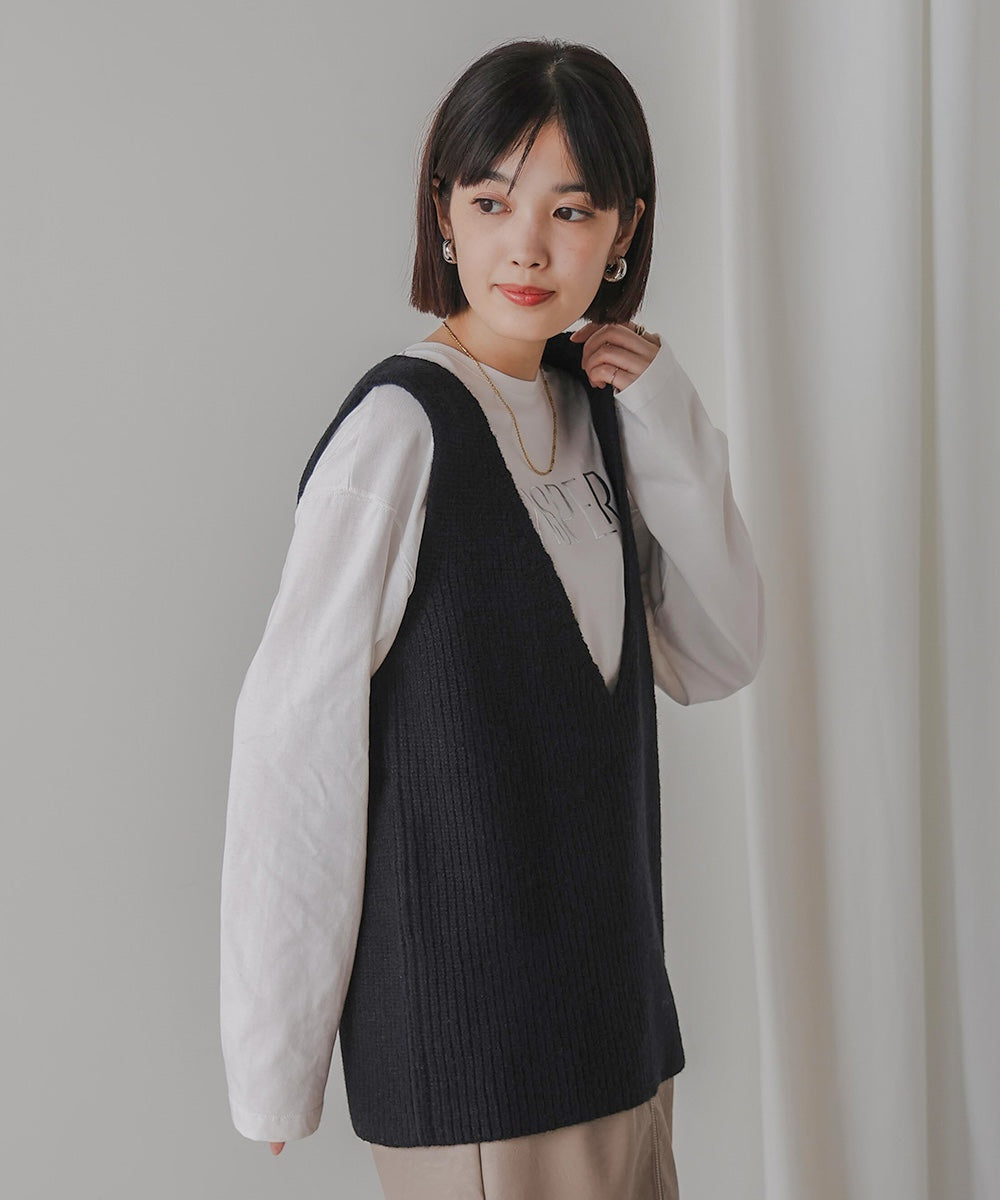 Vネックリブベスト