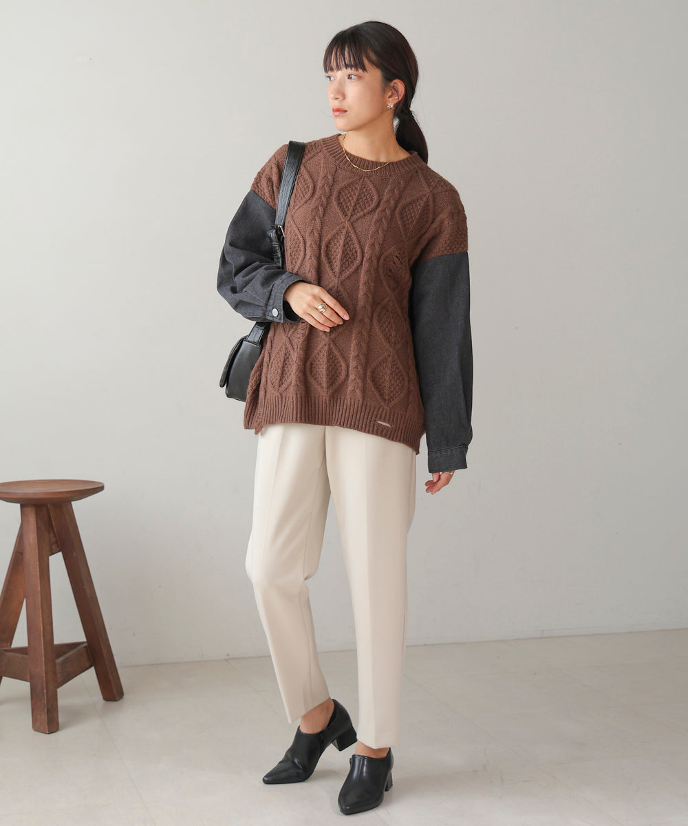 デニムドッキングケーブルニット