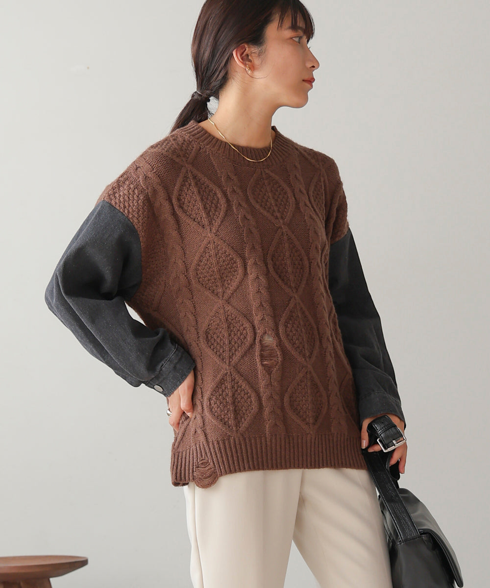 デニムドッキングケーブルニット