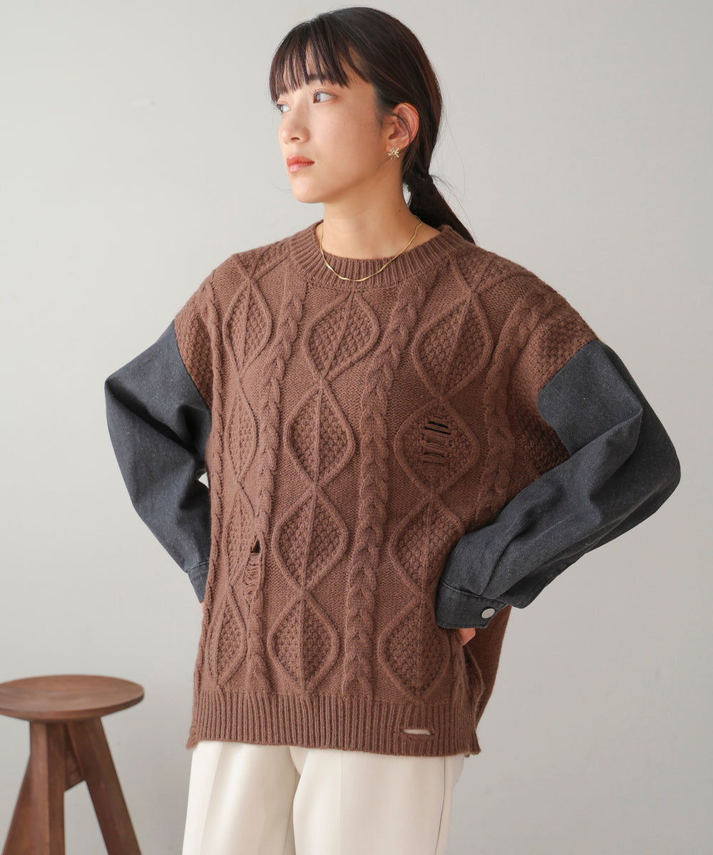 デニムドッキングケーブルニット