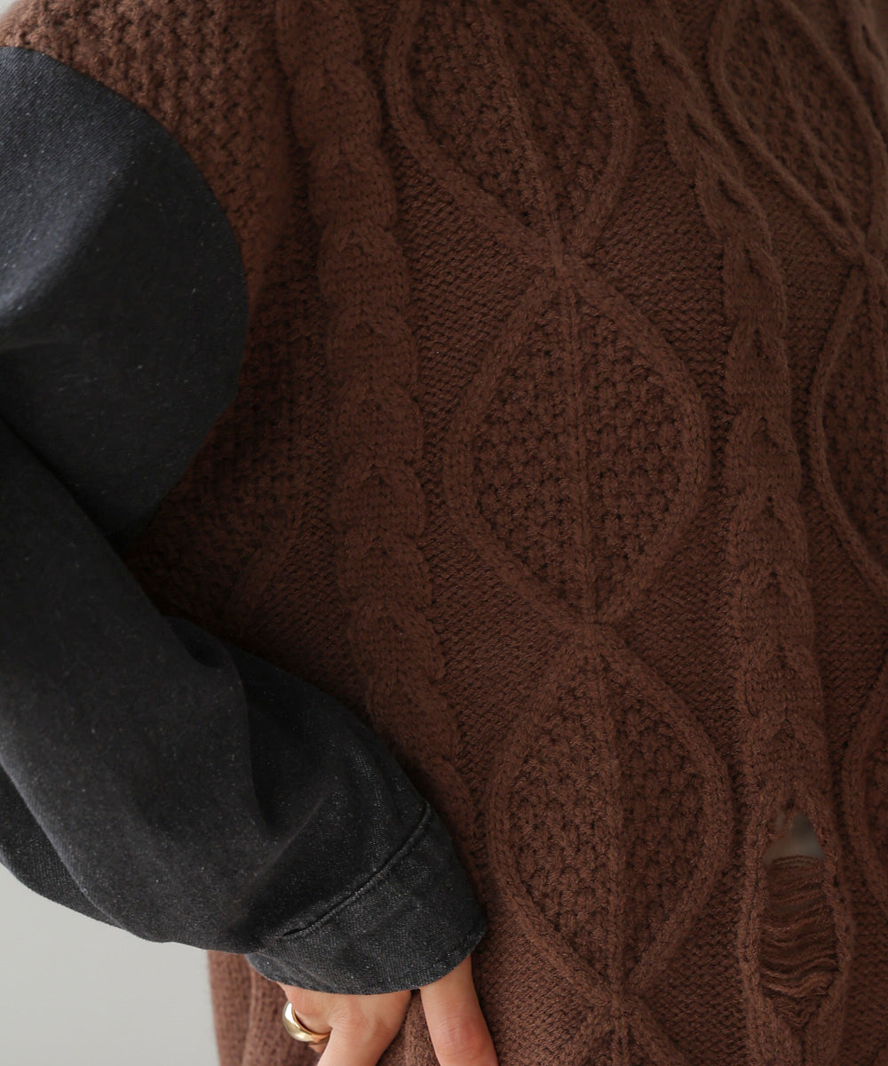 デニムドッキングケーブルニット