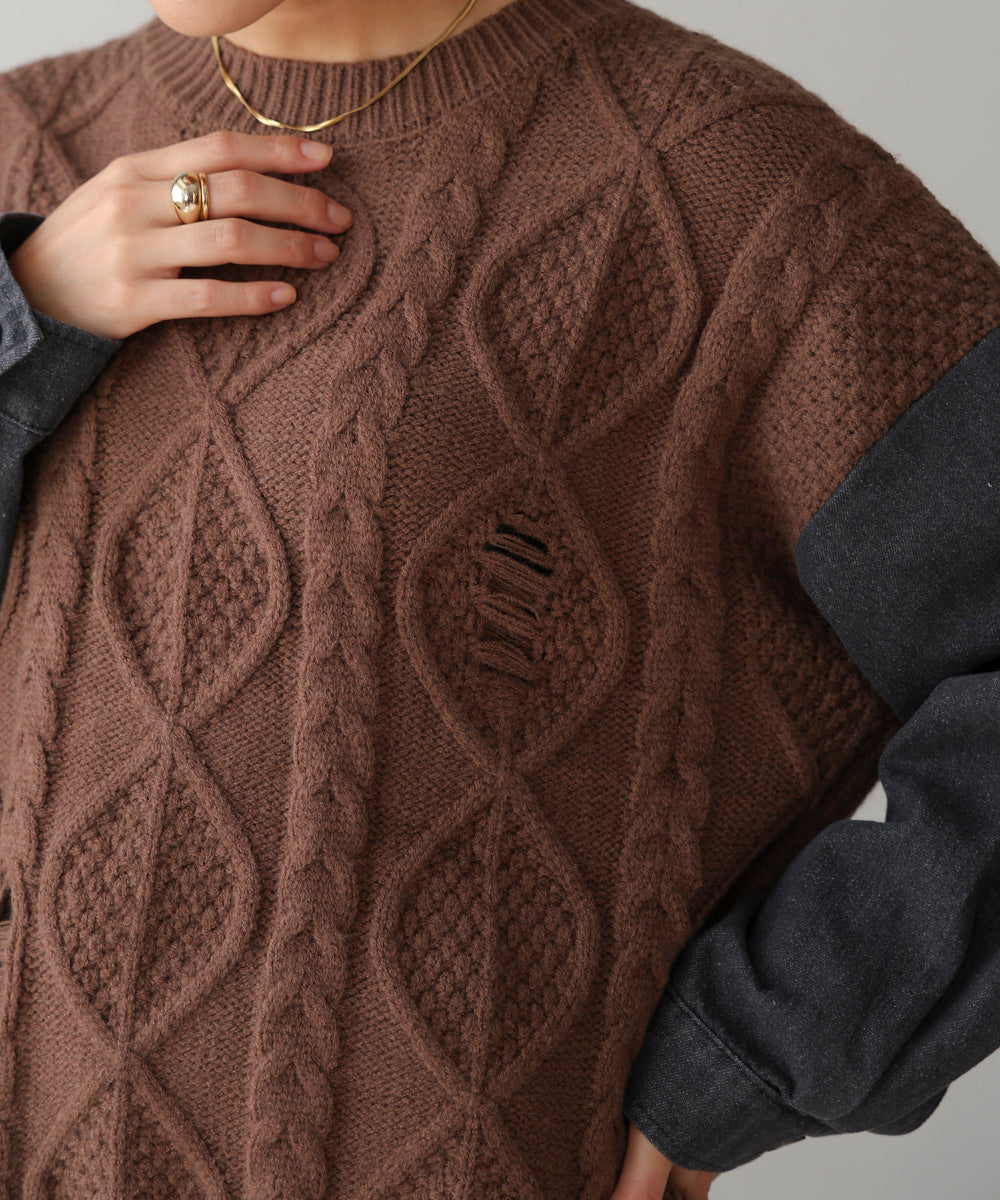 デニムドッキングケーブルニット