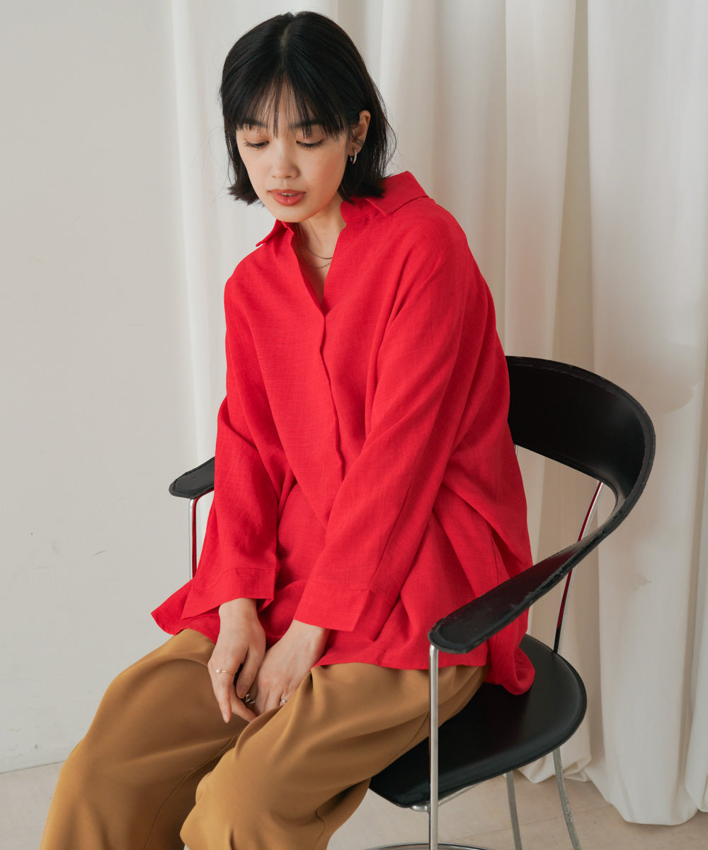 【新色追加】麻ライクスキッパーブラウス