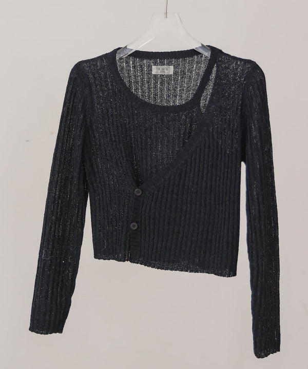 レイヤードデザインニットトップス