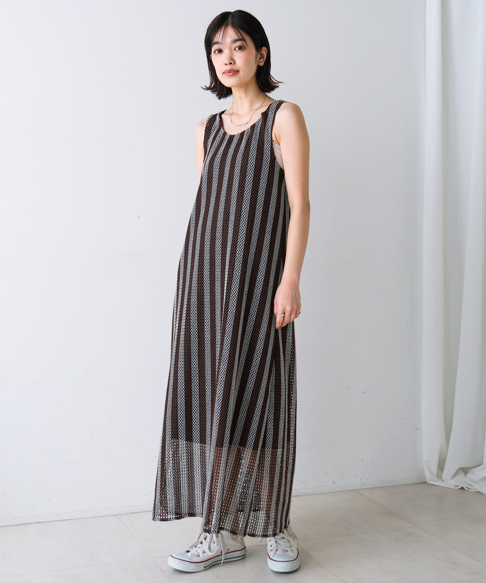 メッシュストライプワンピース